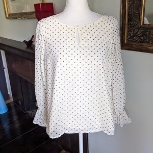 Talbots Wms Medium Petite Cream Black Polkadot Blouse Accordion Pleat Sleeve 134